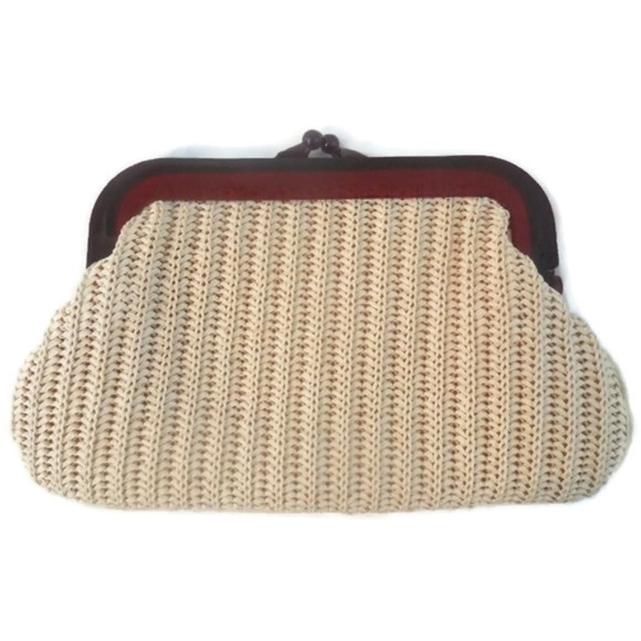 Vintage Handbags - Vintage MR ERNEST Straw Clutch Rootbeer Frame